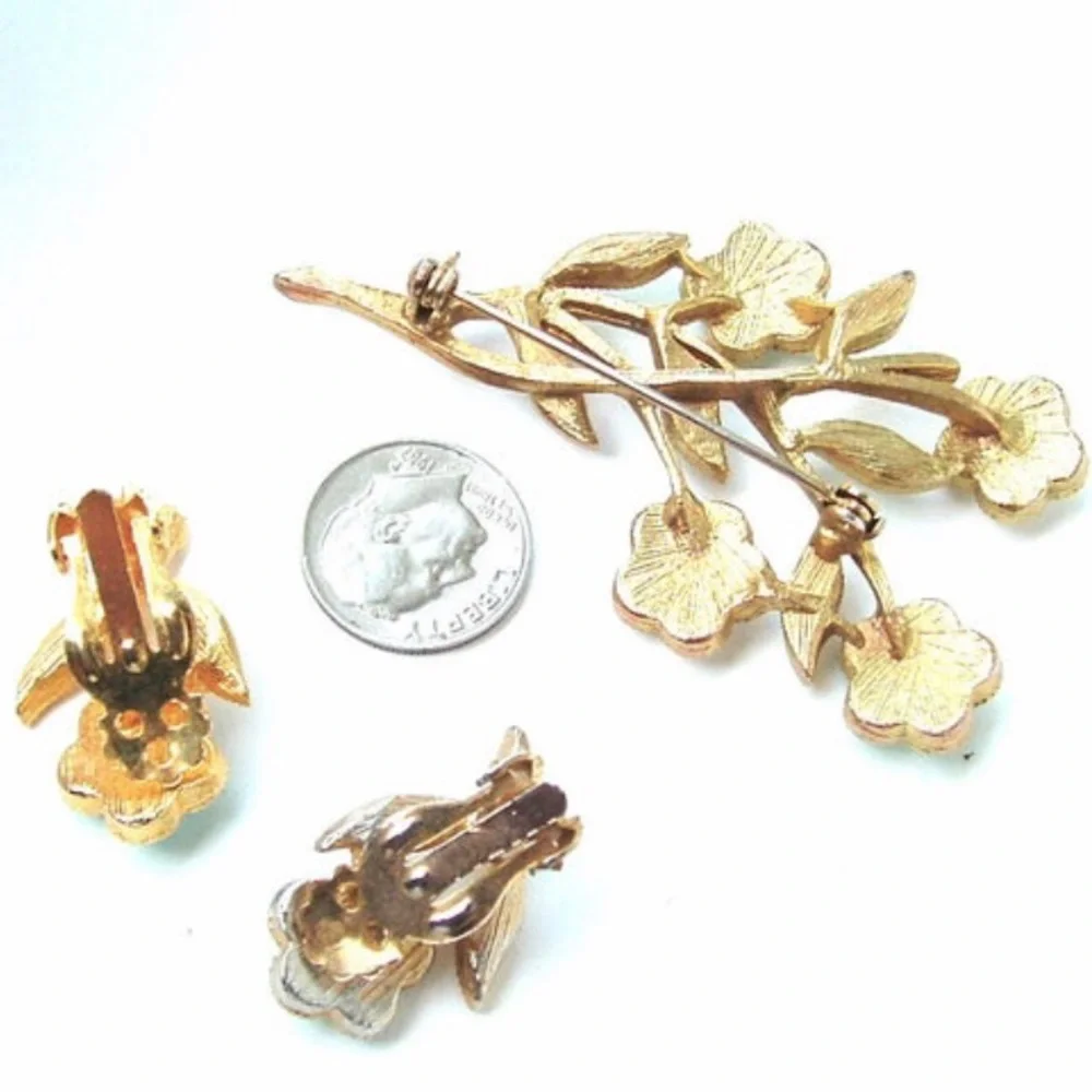 Jewelry Set Brooch Earrings White Turquoise